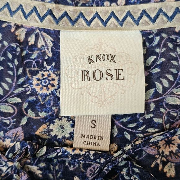 Knox Rose Boho Tunic Chiffon Blue Floral Tie Front Sz S Boho Cottagecore Country - Picture 8 of 10